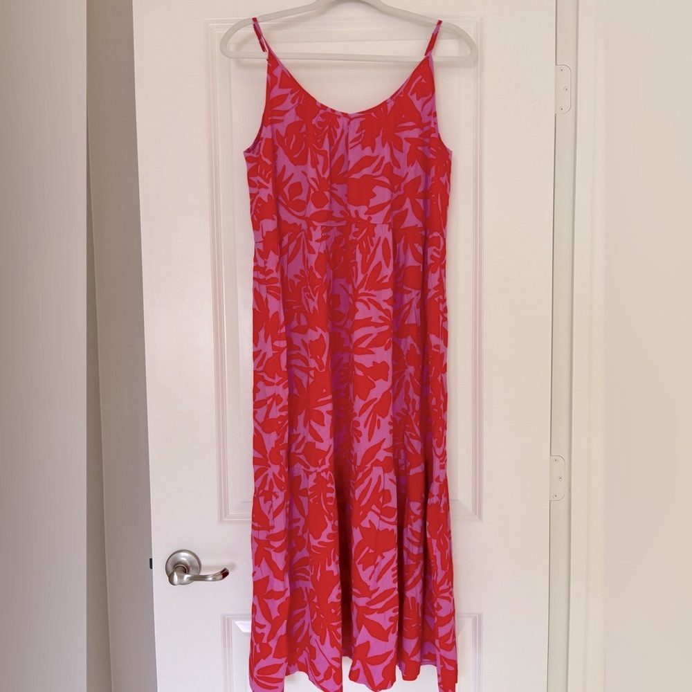 Loft Floral Red Lavender Midi Sundress XS